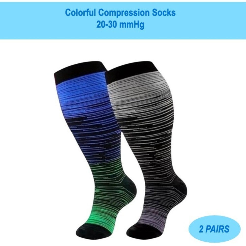 Unisex 20-30 mmHg Compression Socks 4XL Colorful Retro Gradient Medical 2‎ Pack